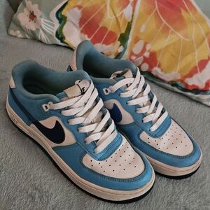 Nike Blue and White Air Force 1 Sneakers